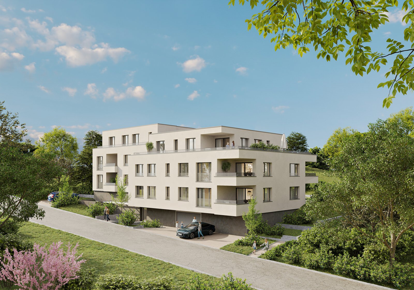 Blick auf das Haus von der Straße aus
