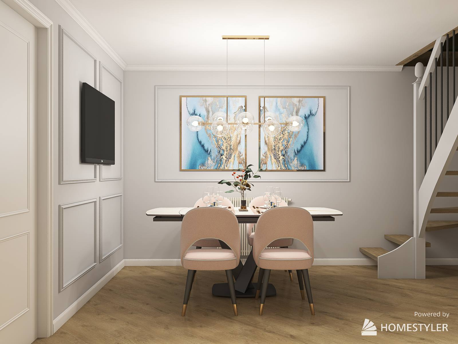 столовая- гостиная в современном стиле с элементами ар-деко