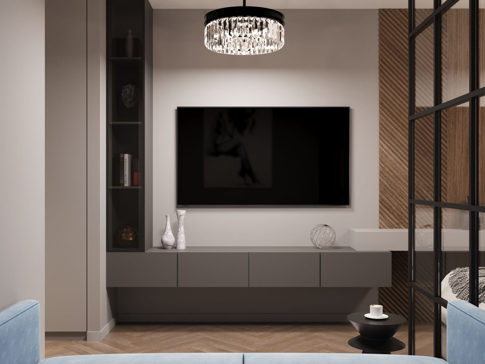 Гостиная. ЖК "Гринсайд". Квартира-студия 38 м²