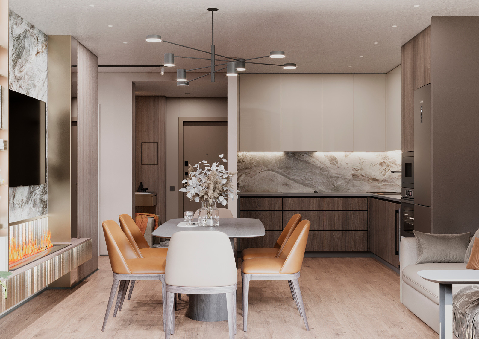 Гостиная-кухня в квартире в ЖК "Discovery Residence" Екатеринбург