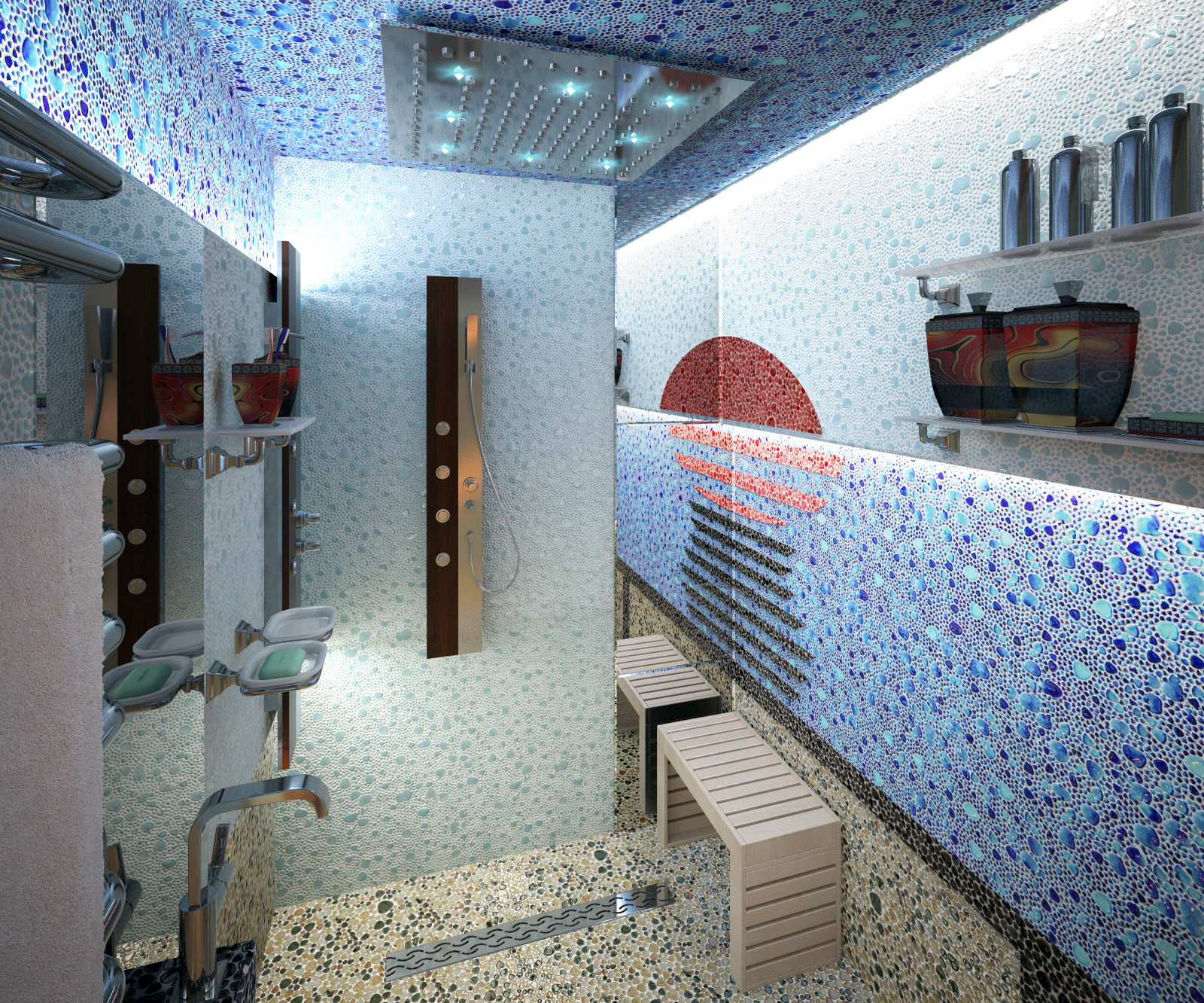 Душевая в зоне SPA частного дома