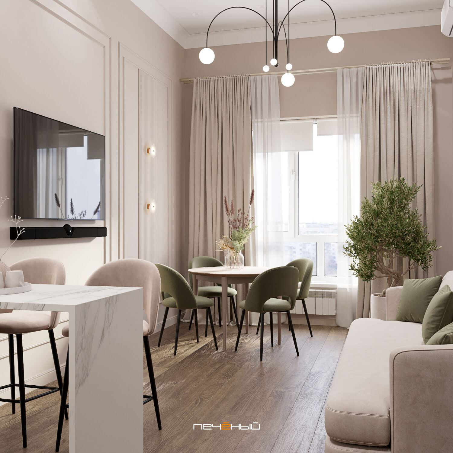 2024 Дизайн 4-комн. квартиры 90 м² в стиле неоклассика, Москва, ЖК GreenPark