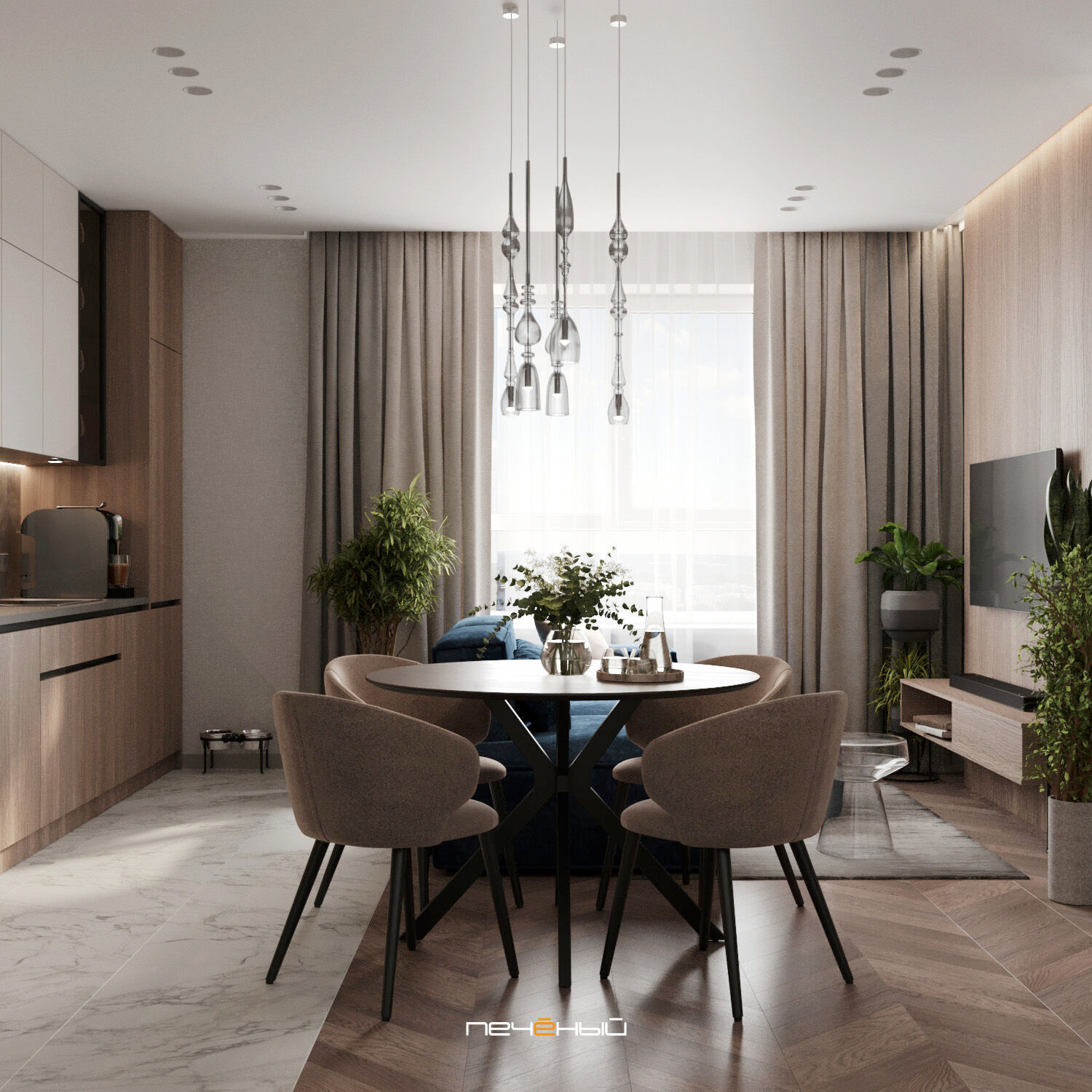 2024 Дизайн 3-комн. квартиры 60 м² в современном стиле, Москва, ЖК Vangarden
