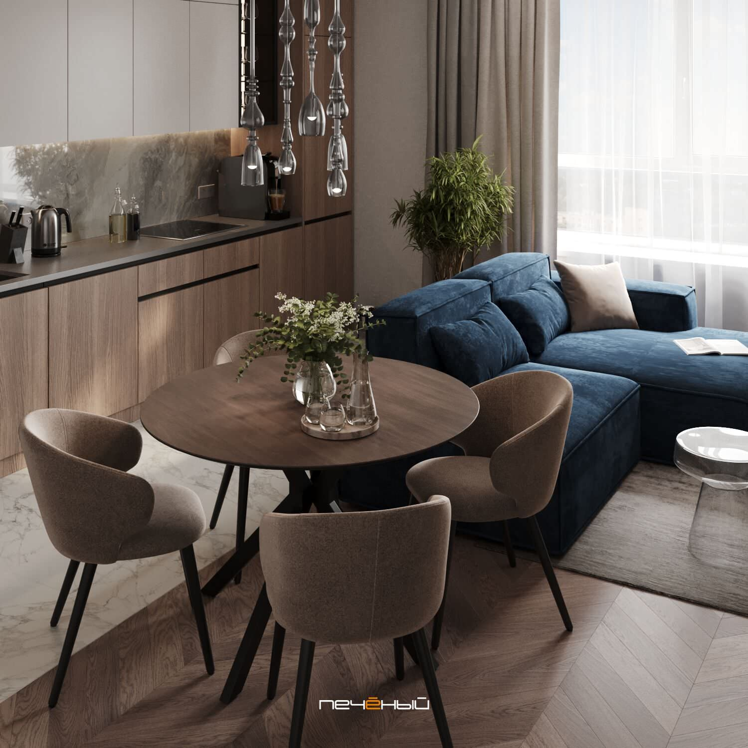 2024 Дизайн 3-комн. квартиры 60 м² в современном стиле, Москва, ЖК Vangarden