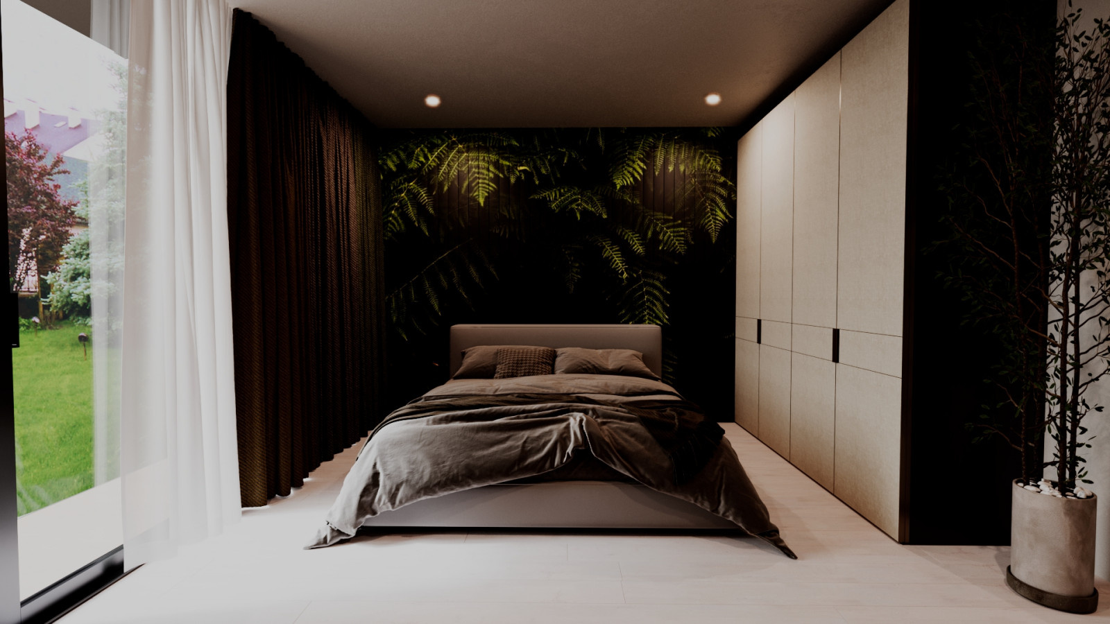 Обложка проекта: Bedroom with a wall made of planks