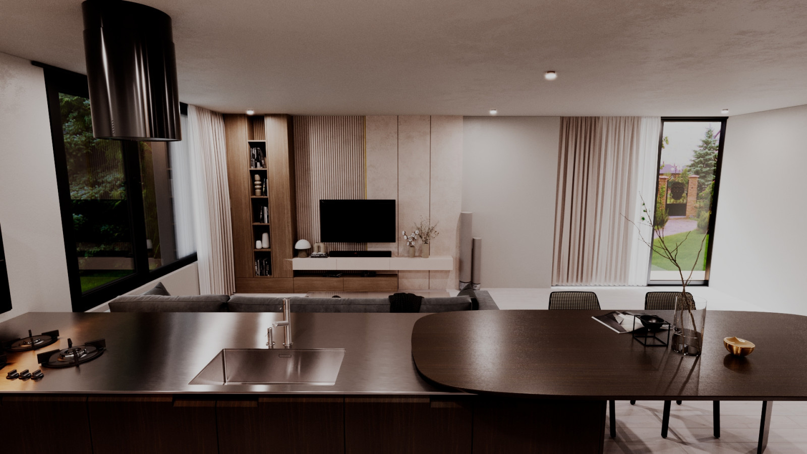 Combined living room and kitchen