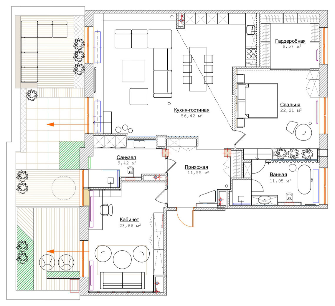 Поиск планировки: Три плана + финал питерской квартиры с террасой
