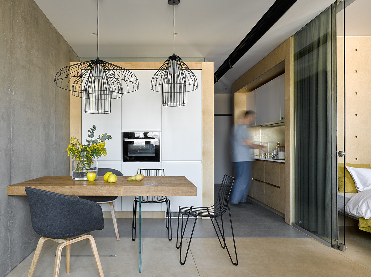 Houzz тур: Квартира 41 кв.м — бетон и синяя фанера