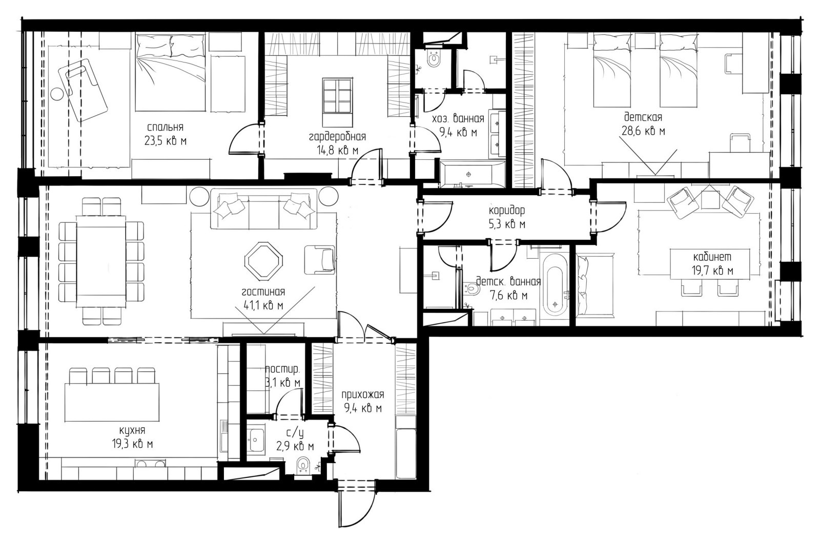 Поиск планировки: Квартира с детской и кабинетом [4 плана]