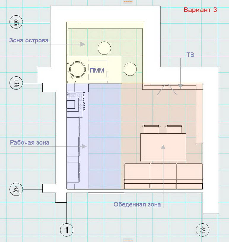 Поиск планировки: Кухня 18 кв.м, для которой сделали 4 плана