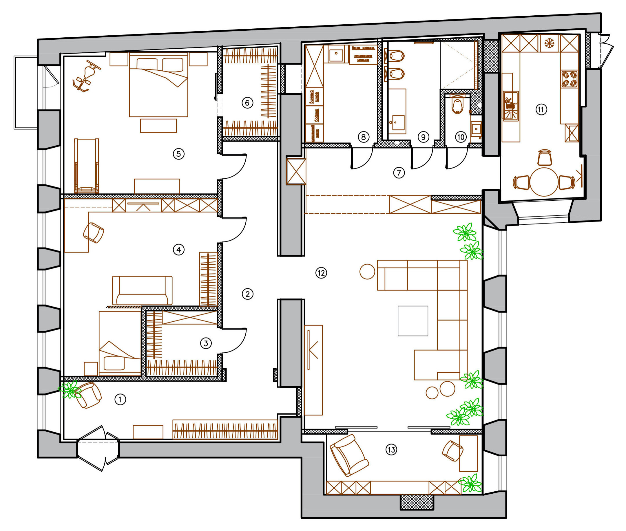 Houzz тур: Квартира с перегородкой в духе Мондриана