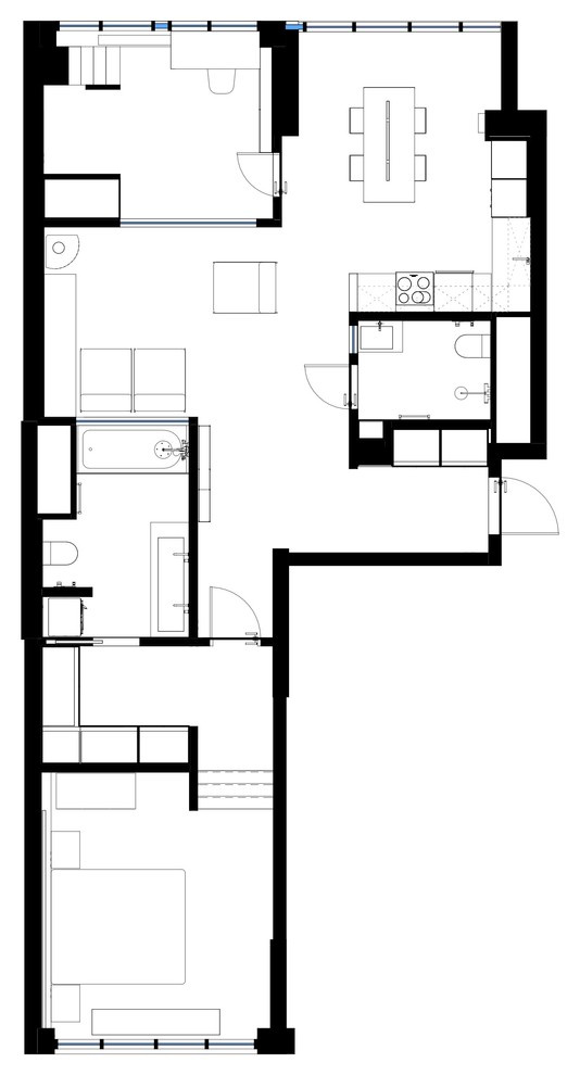 Houzz тур: Квартира с чёрной спальней и прозрачным санузлом