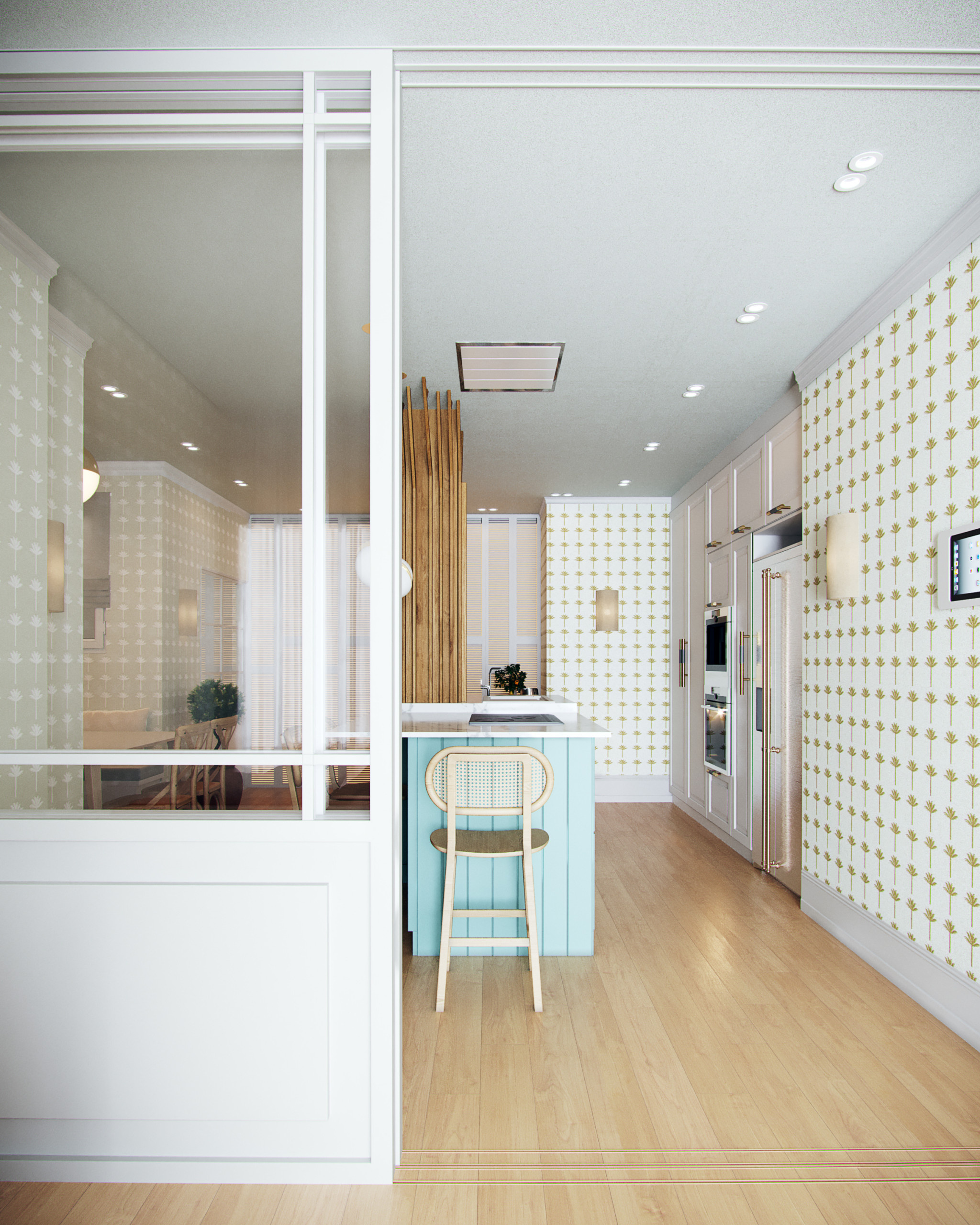 До и после: Кухня с деревом посреди острова