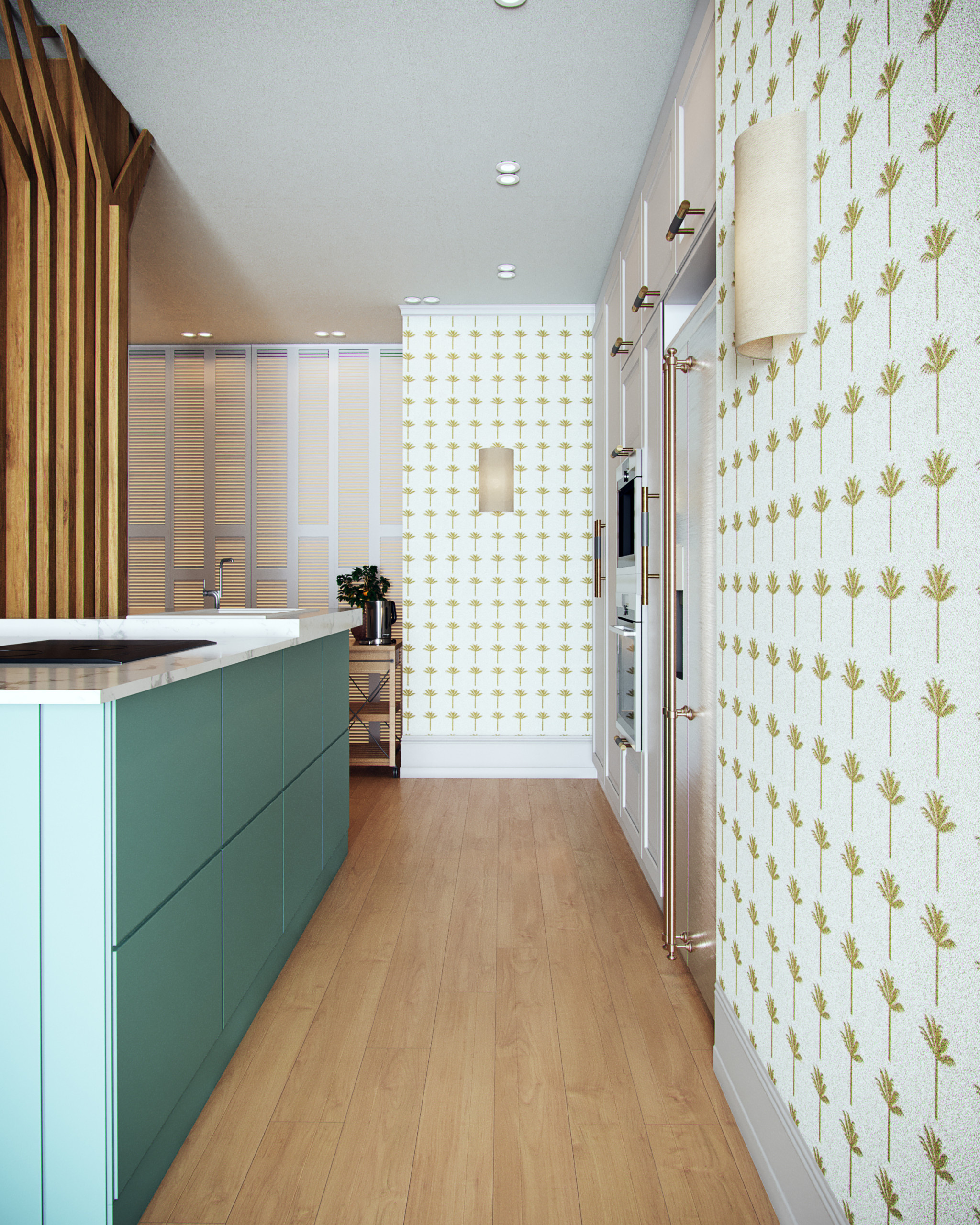 До и после: Кухня с деревом посреди острова