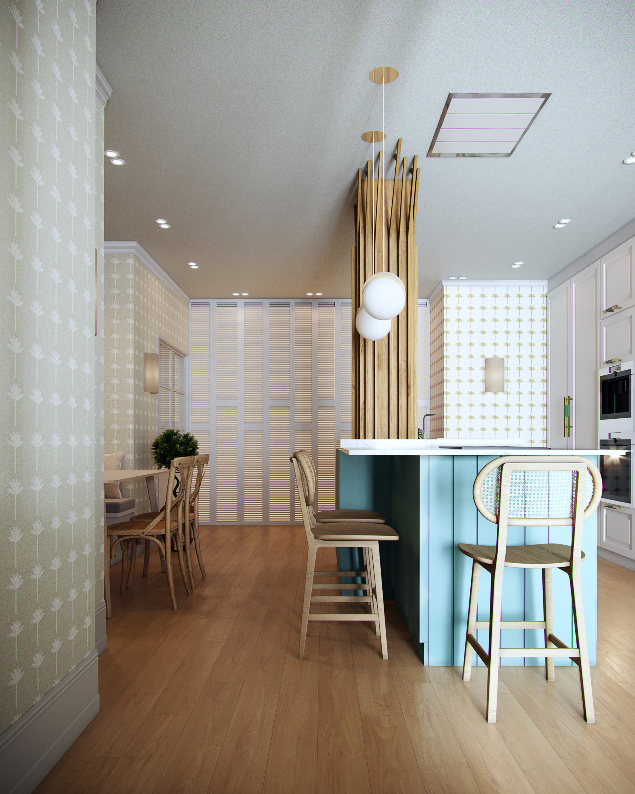 До и после: Кухня с деревом посреди острова