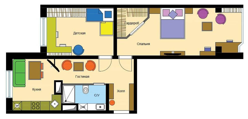 Перепланировка: 5 вариантов для двухкомнатной квартиры в доме КОПЭ