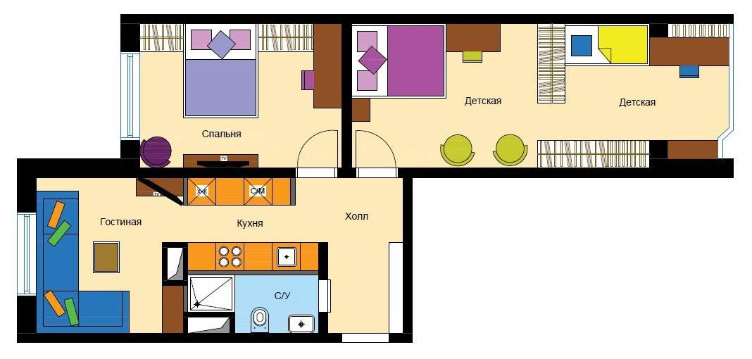 Перепланировка: 5 вариантов для двухкомнатной квартиры в доме КОПЭ