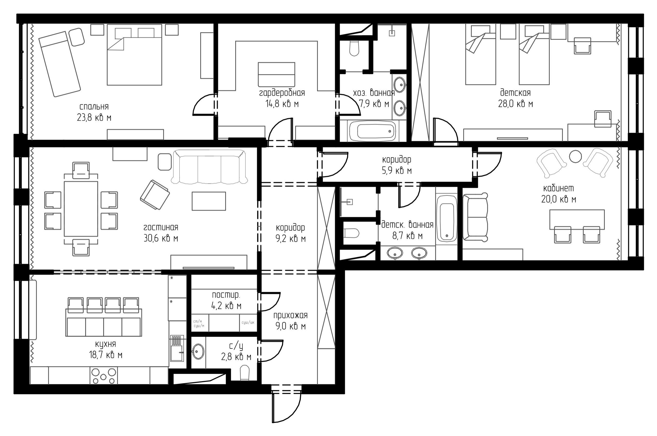 Поиск планировки: Квартира с детской и кабинетом [4 плана]