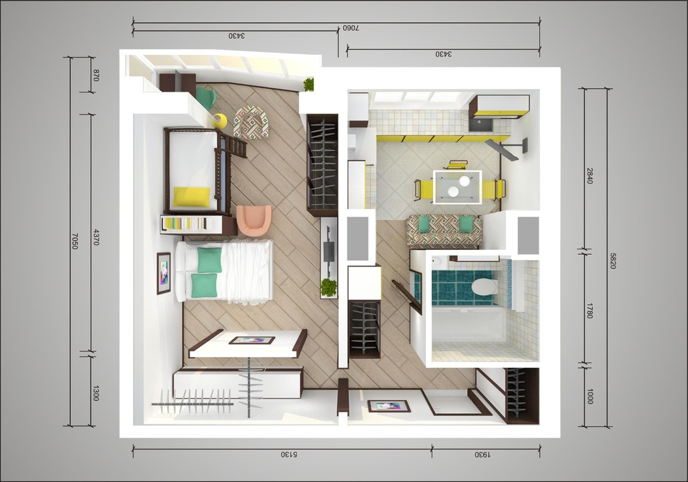 Планировка: Пять решений для однокомнатной квартиры в домах серии П-44Т