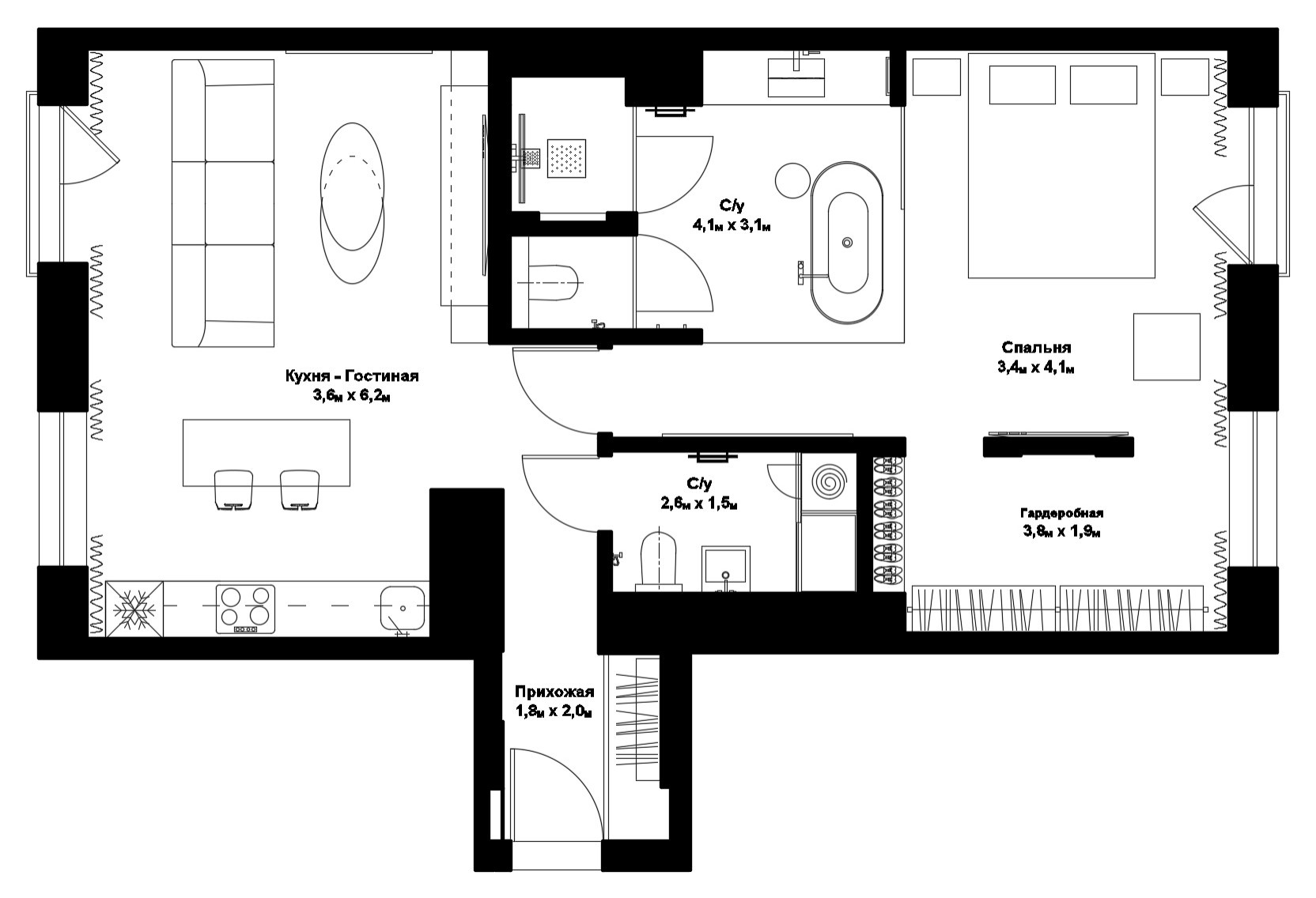 Проект недели: Спальня с ванной в центре комнаты