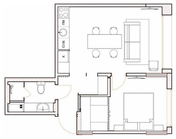 Houzz Украина: 38 кв. м — квартира с коричневым потолком