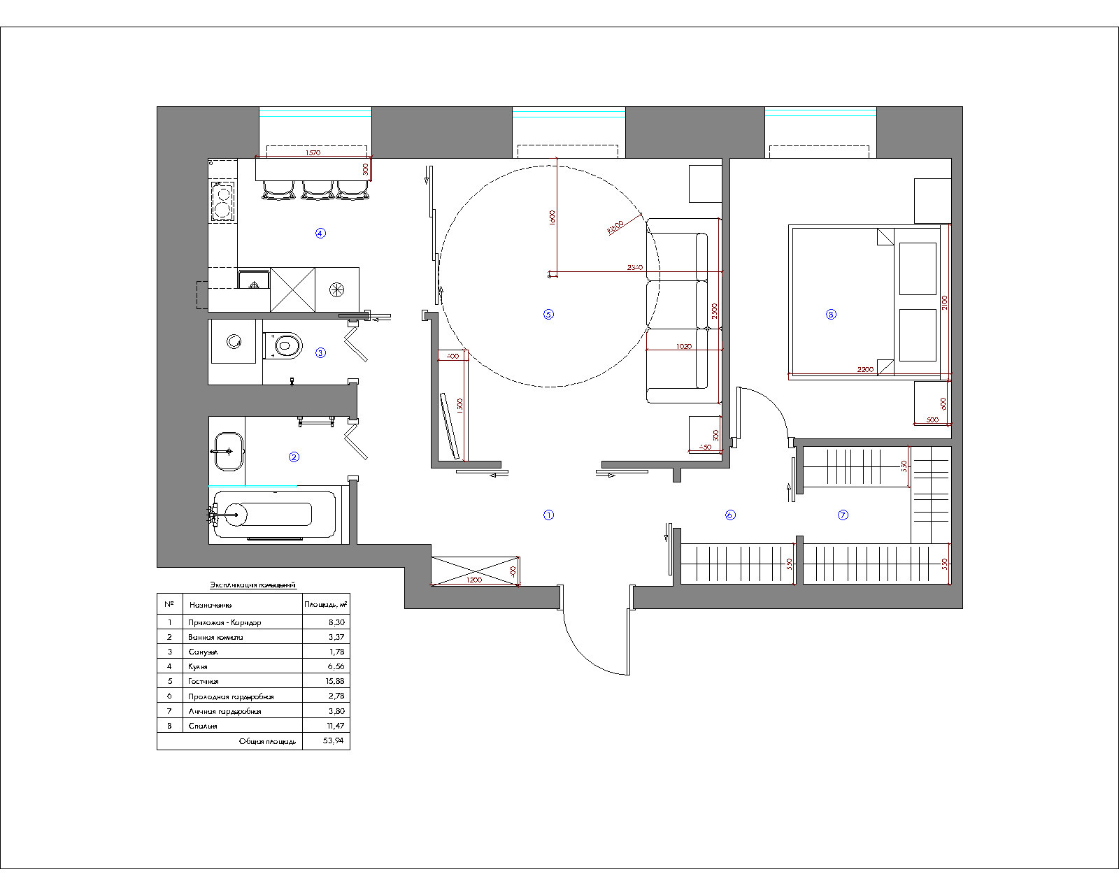 До и после: 54 кв.м — с шестом в гостиной и двумя гардеробными