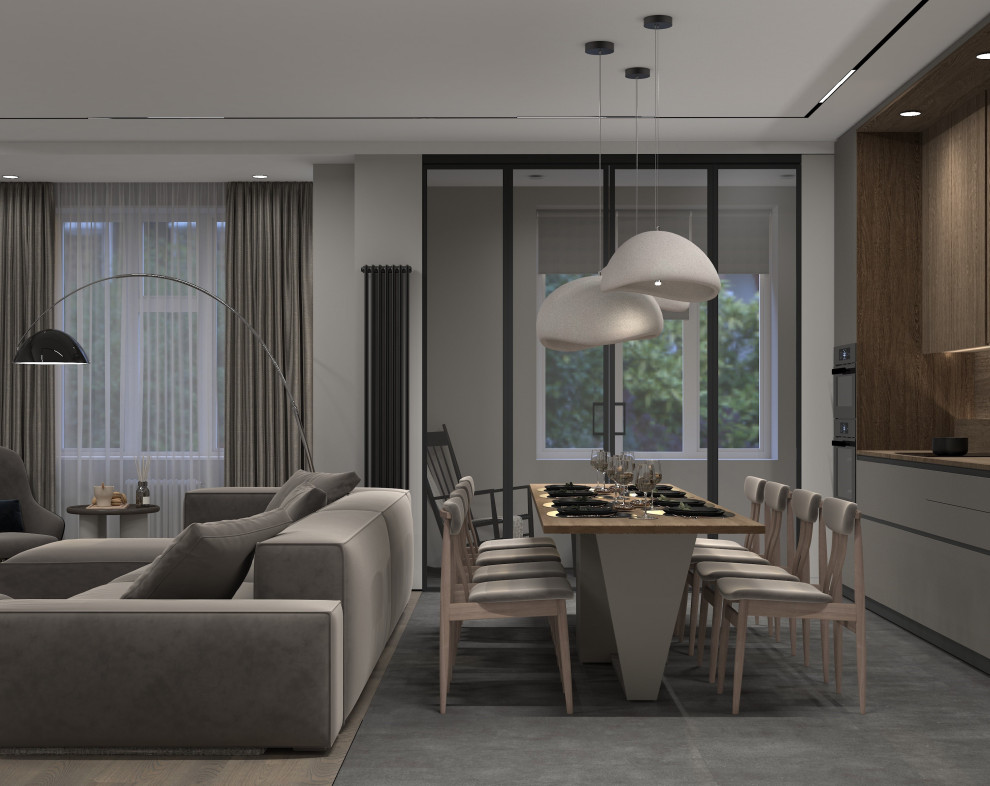 Квартира для современной семейгой пары. Холл и кухня-гостиная.