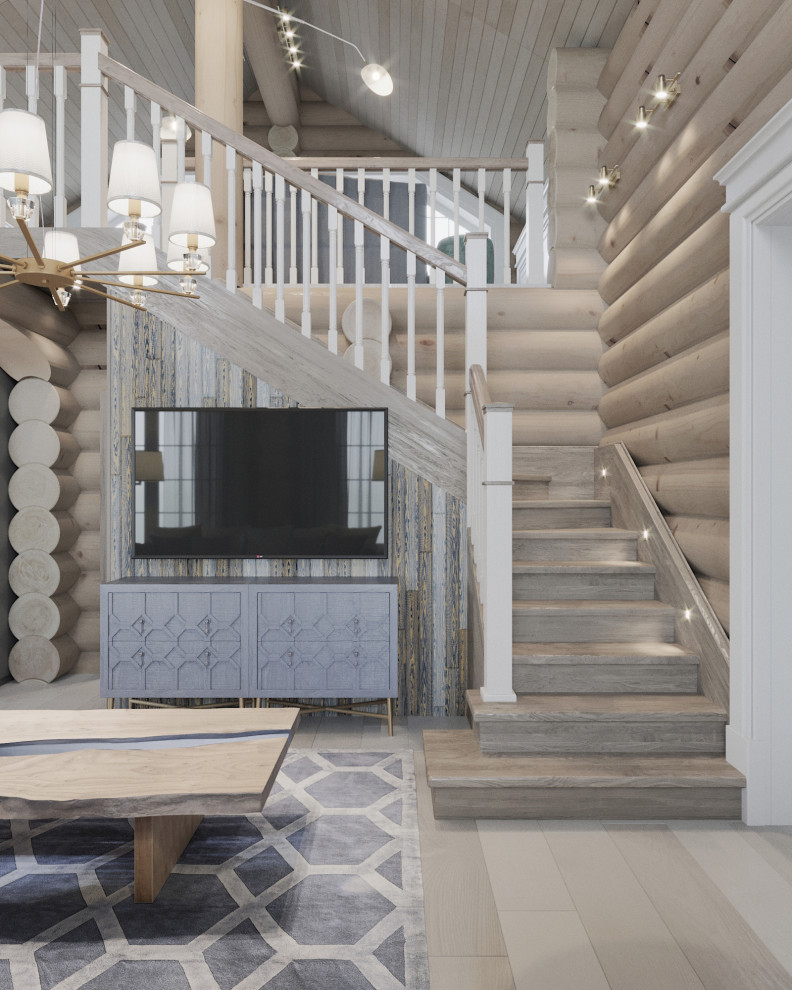 Проект интерьера загородного бревенчатого дома в стиле неоклассика