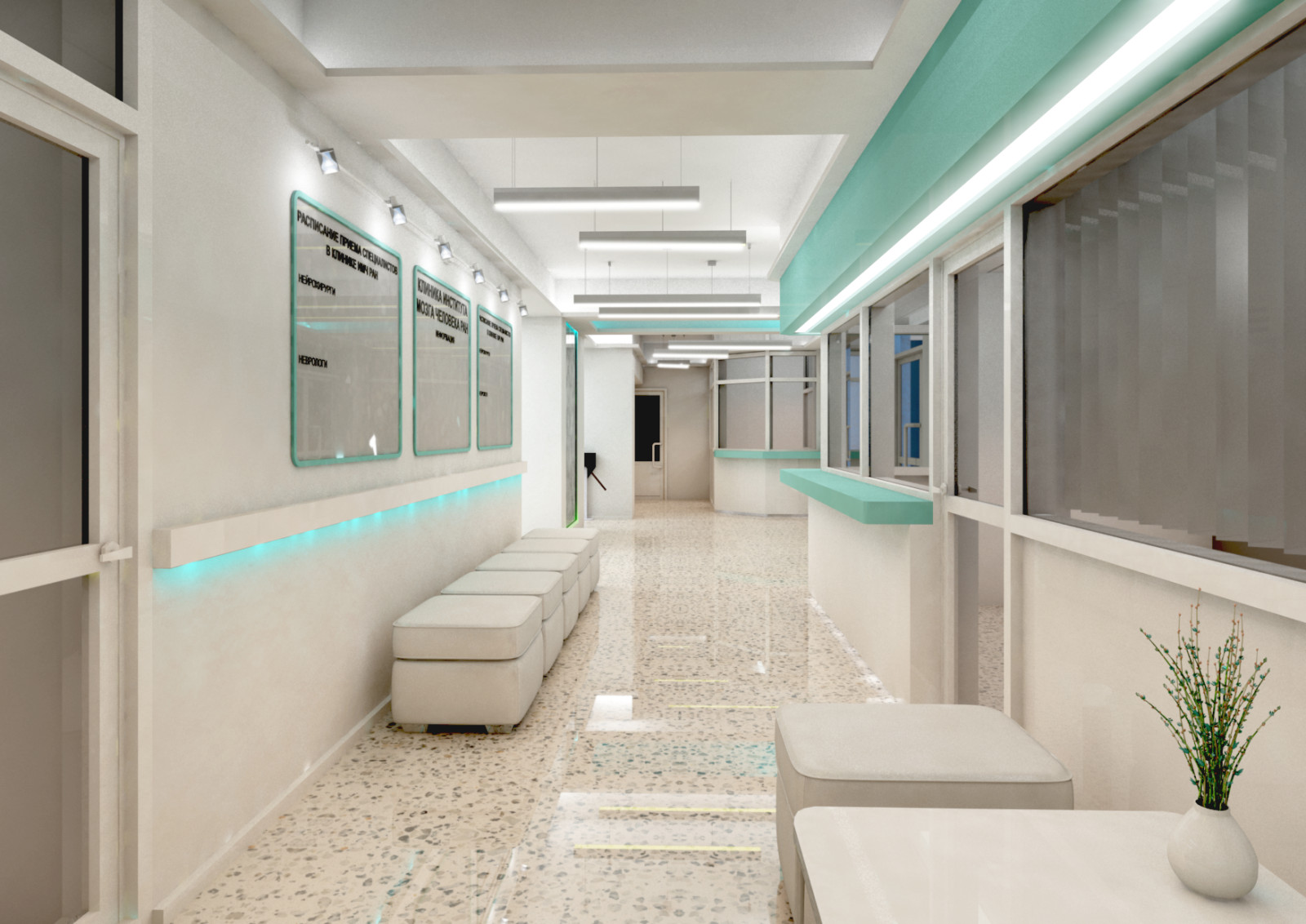 Интерьеры входных групп корпуса ЛКК -Институт мозга человека им. Н.П. Бехтеревой