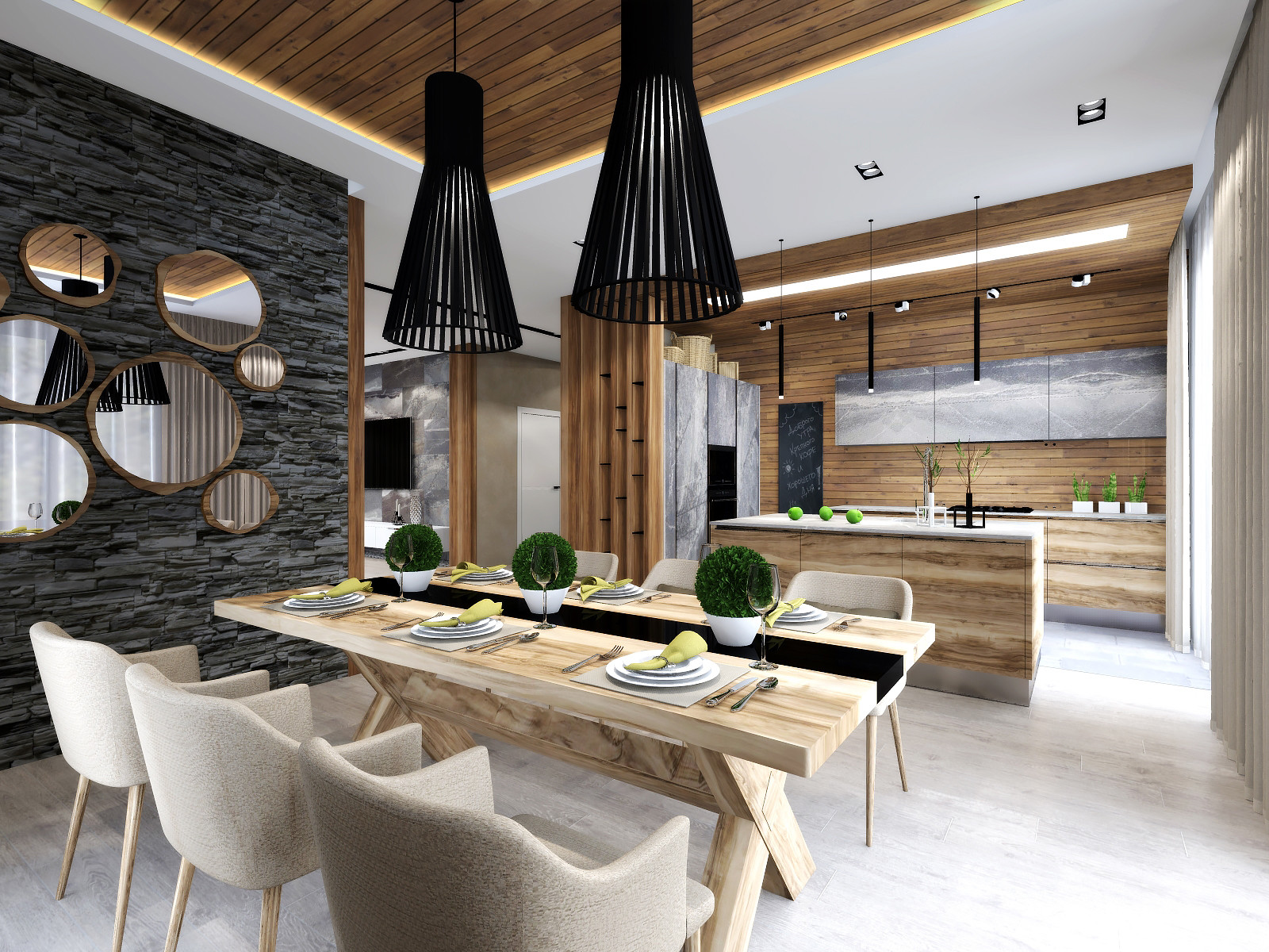 Кухня-гостиная загородного дома