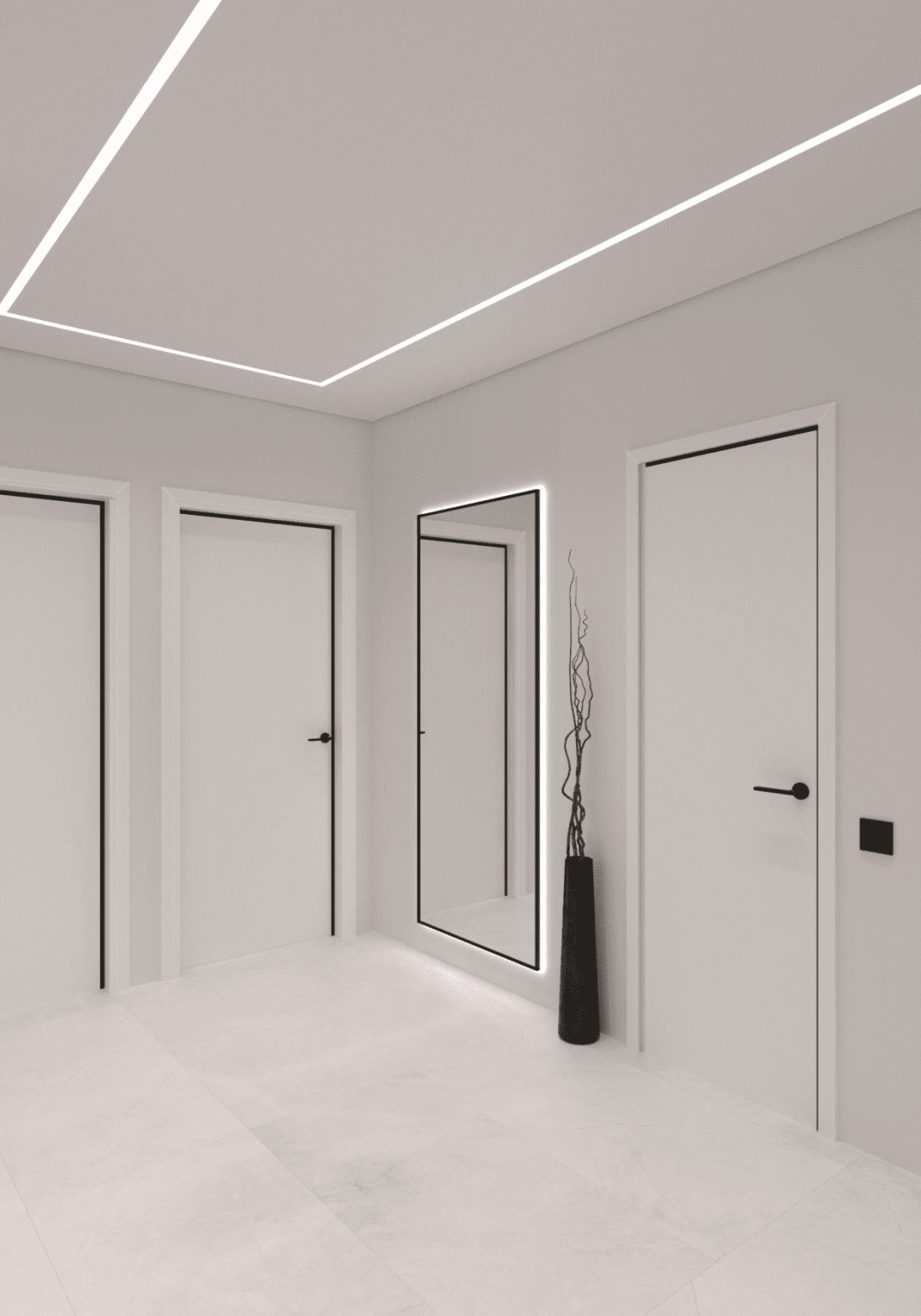 Монохромный минимализм в дизайне квартиры 100 кв. м. для семейной пары