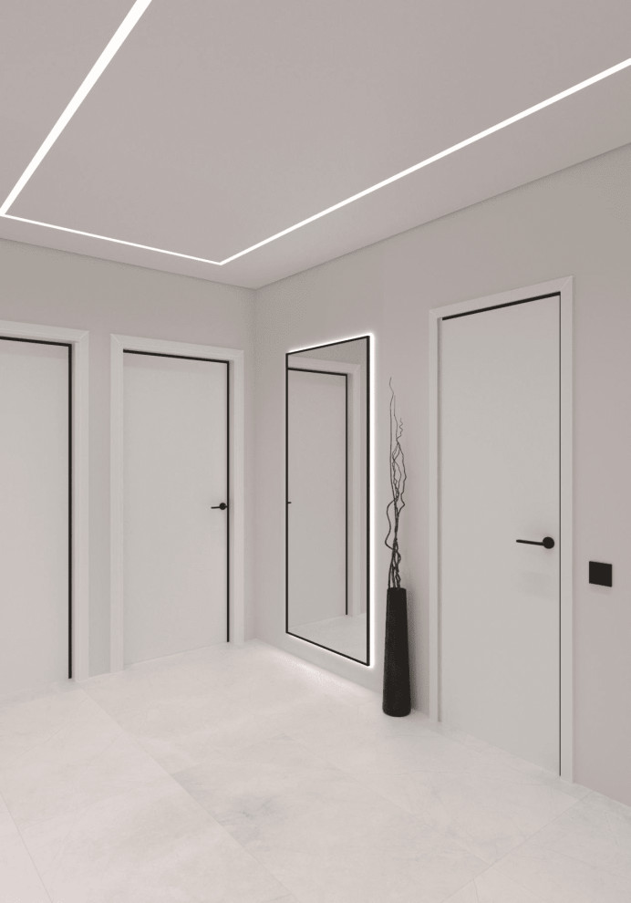 Монохромный минимализм в дизайне квартиры 100 кв. м. для семейной пары