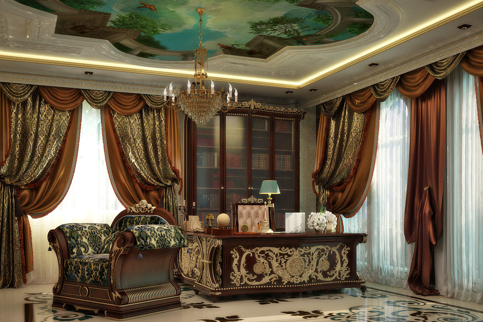 Living room and home office design in luxury style - 3D vizualisation