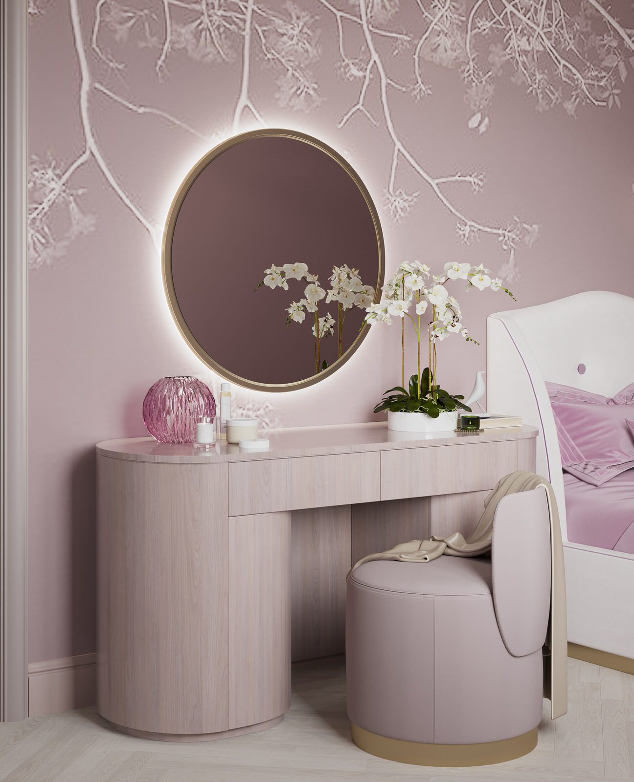 Нежно-розовая спальня для юной девушки