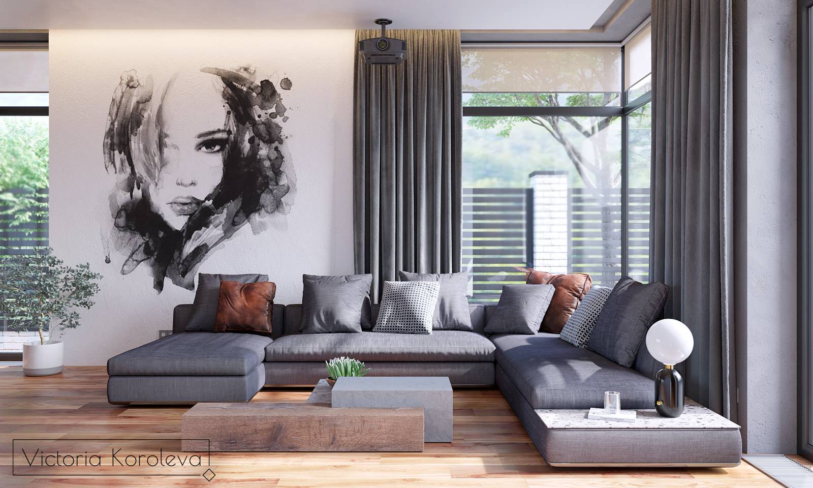 Обложка проекта: 1 этаж частного дома. Гостиная-кухня-столовая.