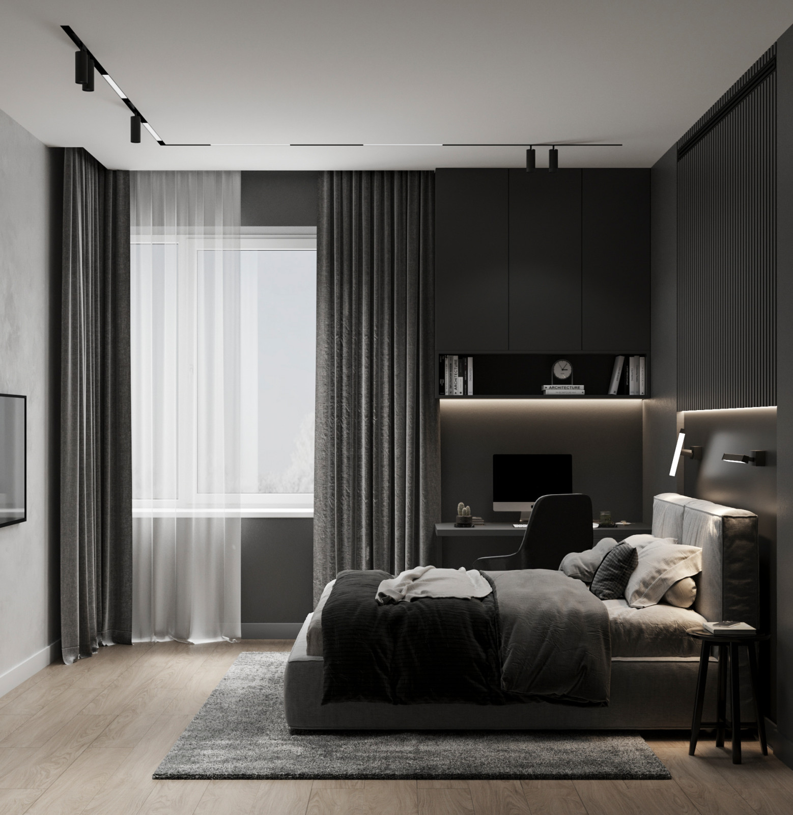 Стильный интерьер коттеджа с женской и мужской спальнями