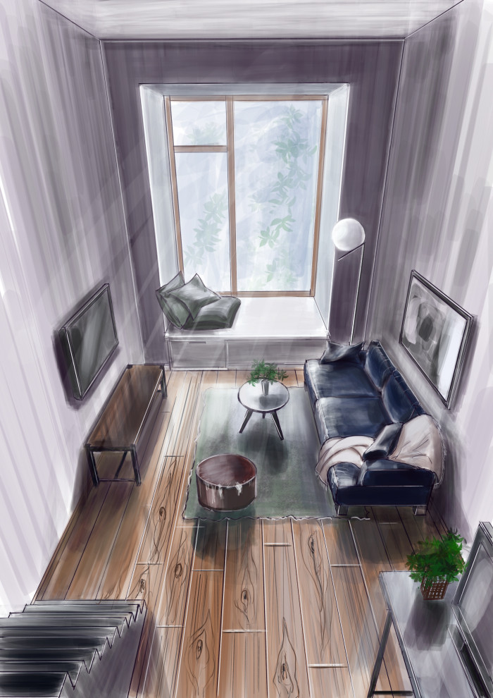 Обложка проекта: Визуализация гостиной в технике скетч