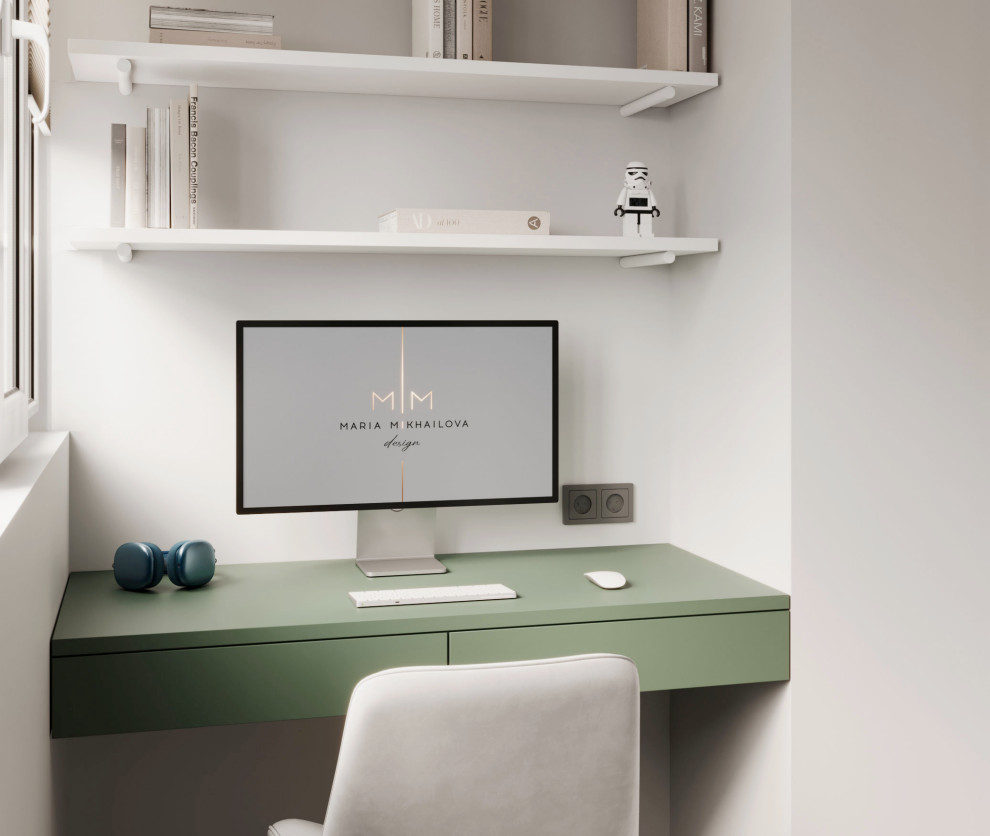 Современный интерьер с яркими акцентами и геометрическими формами