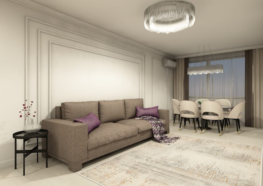 Гостиная-кухня в стиле неоклассика