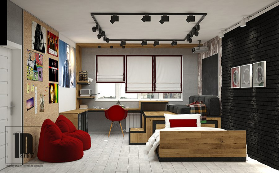 Детская комната, письменный стол и кровать