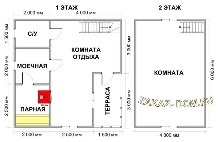 Баня из бруса с мансардой (6х6 м) - Проект № 2Б-16