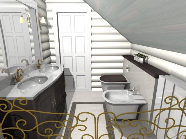 ванная с джакузи на мансардном этаже в доме из бруса