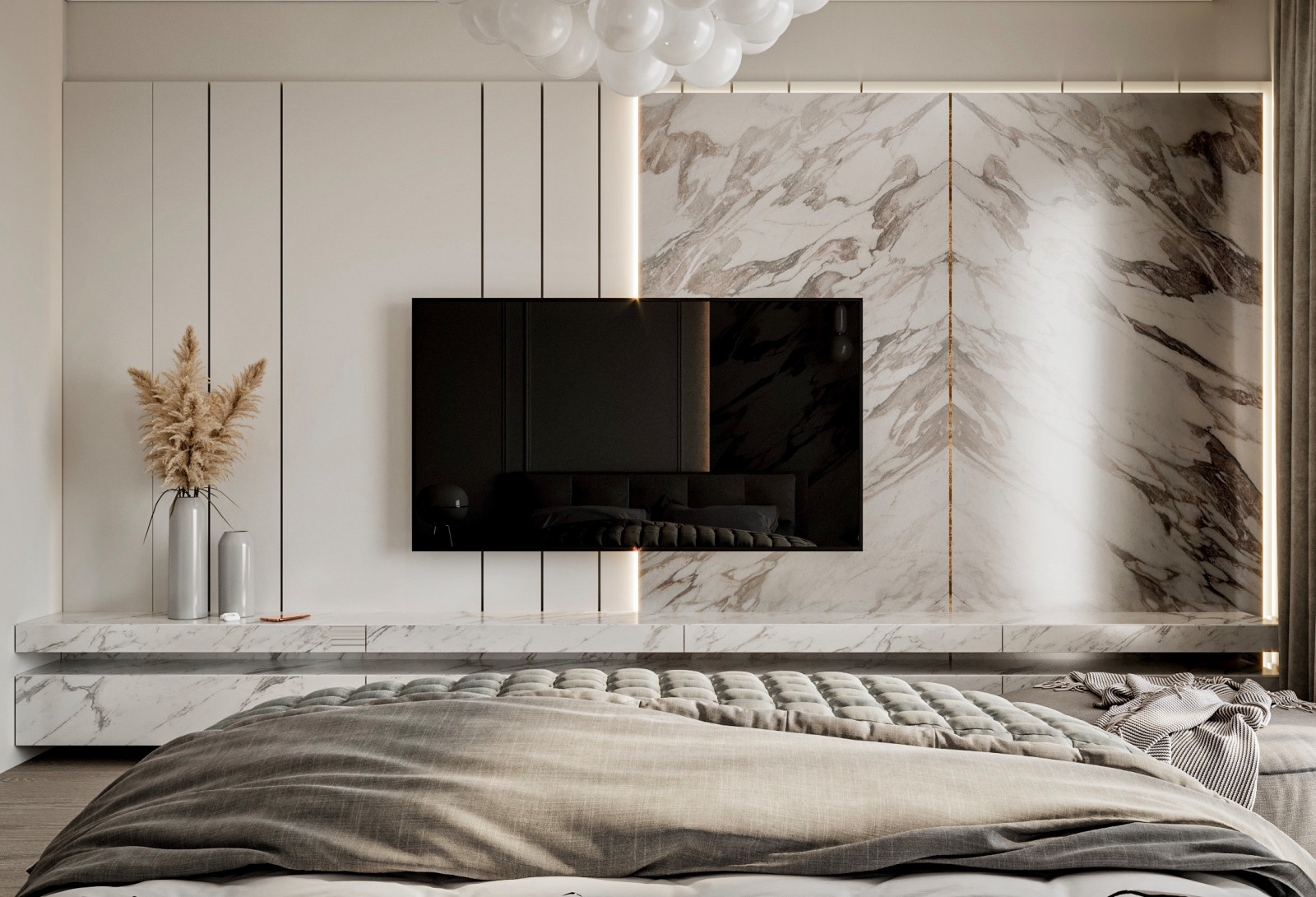 Дизайн-проект мастер спальни и гардеробной в неоклассическом стиле, г. Москва