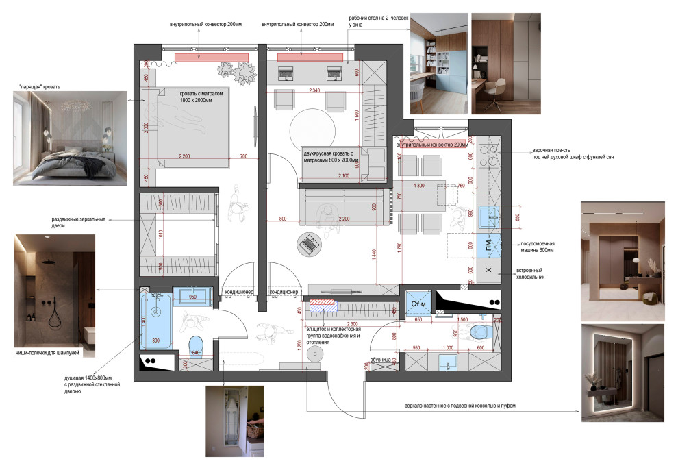 Эскизный проект 2 комнатной квартиры в Сочи