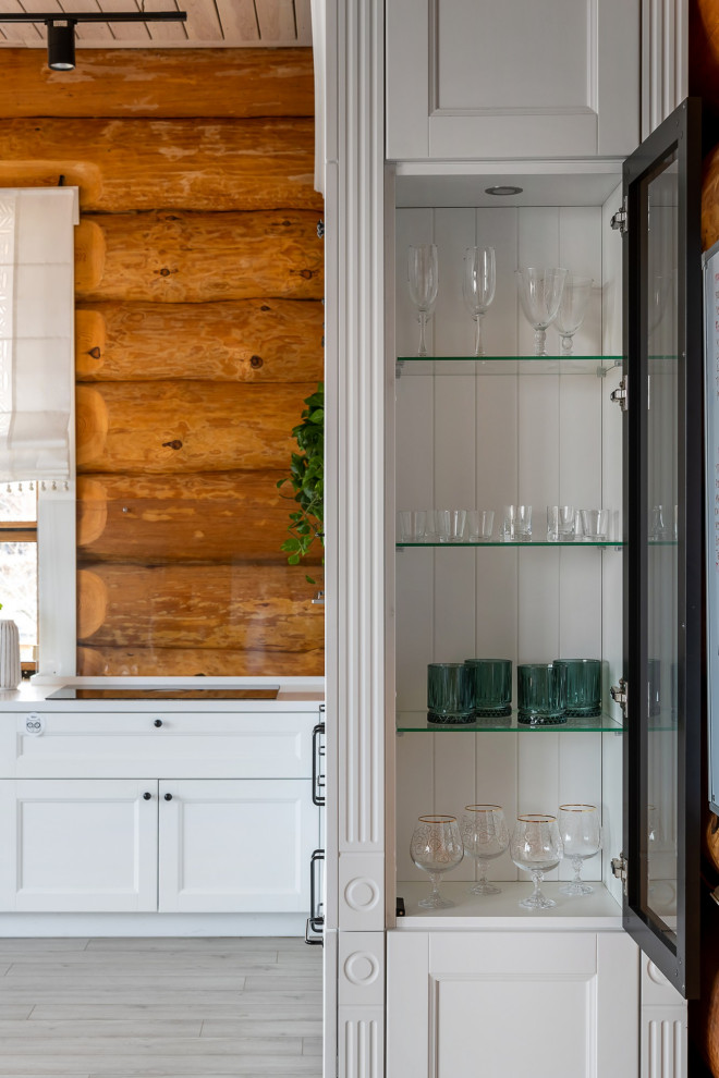 Кухня в скандинавском стиле для бревенчатого дома