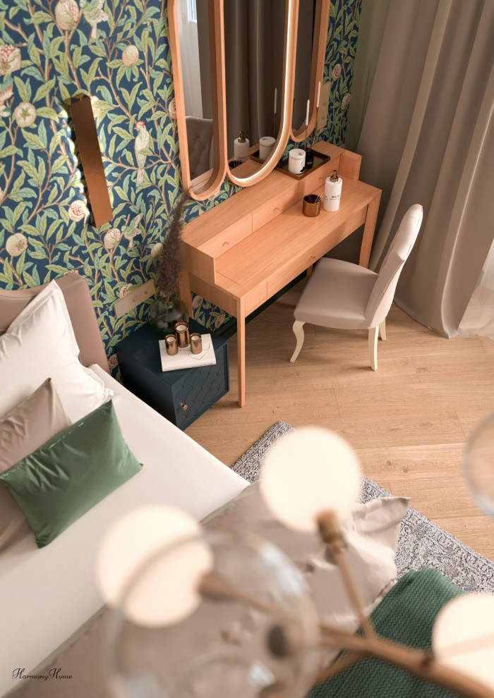 Спальня с английскими обоями