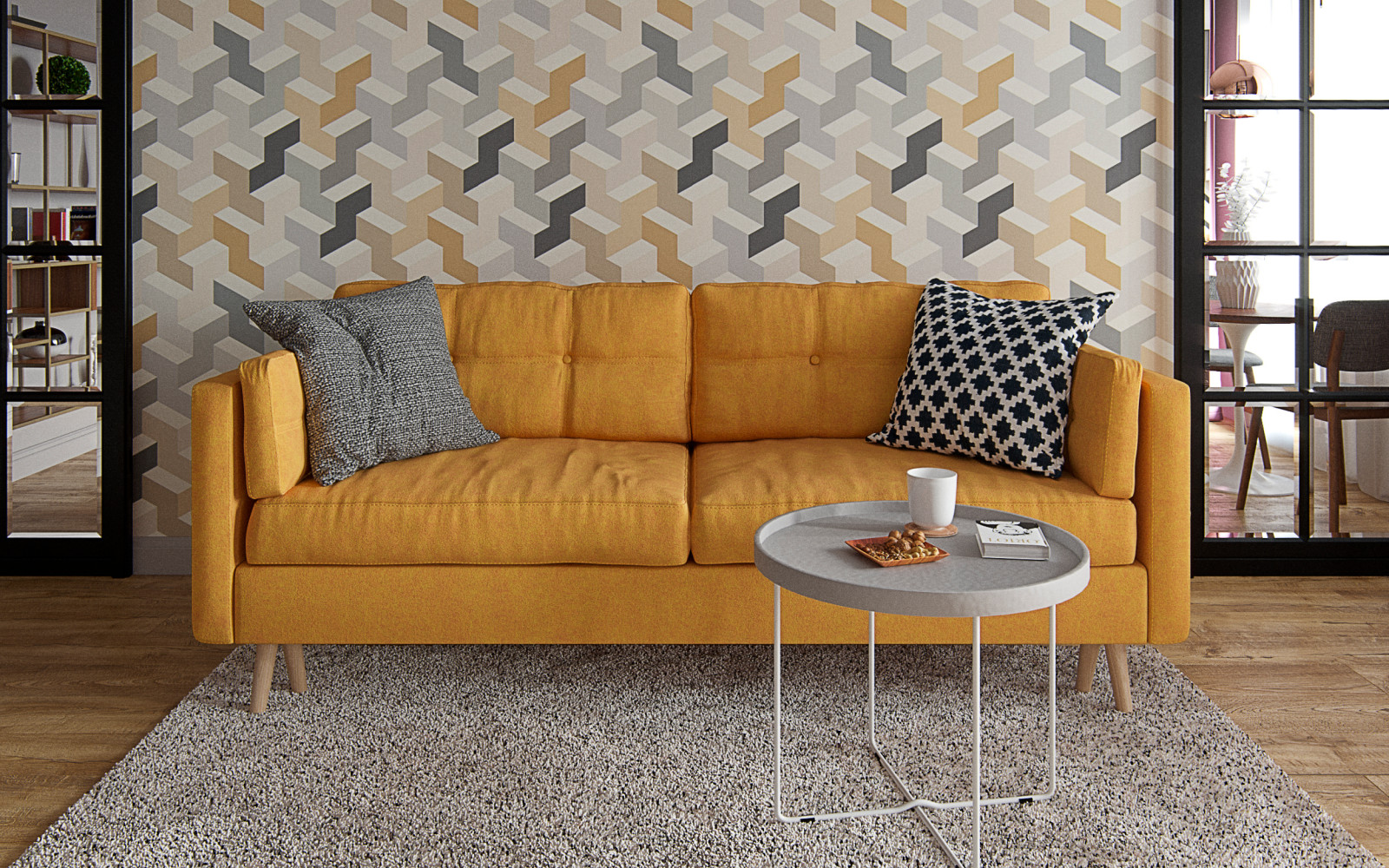 Гостиная с большим ярким диваном