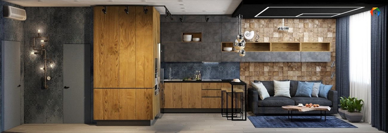 Волоколамское шоссе. Дизайн квартиры с объединенными кухней и гостиной