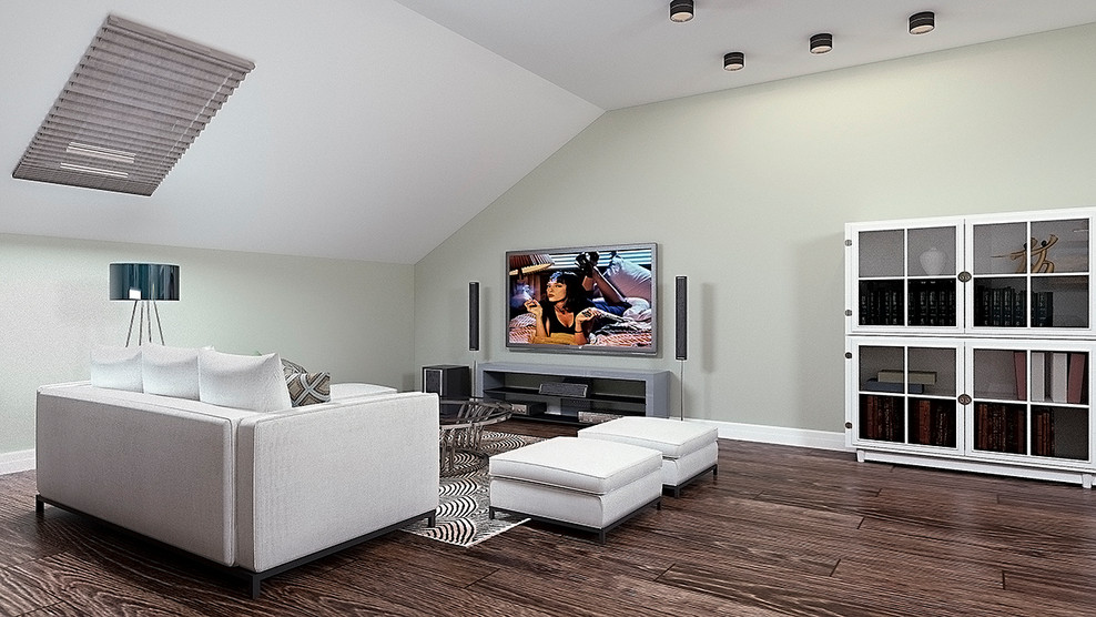 Кабинет и домашний кинотеатр в мансарде 45 кв. м