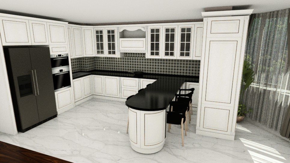 Кухня на заказ в Уфе с фасадами Орнелла Бьянка (массива Италия) - быстрый рендер